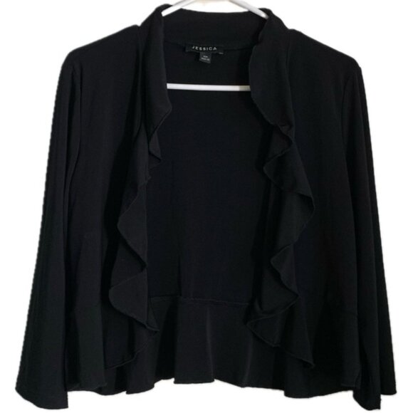 $10 ADD ON ITEM Jessica Black Ruffle Short Cardigan Size M (10-12) (GUC) - Picture 1 of 7